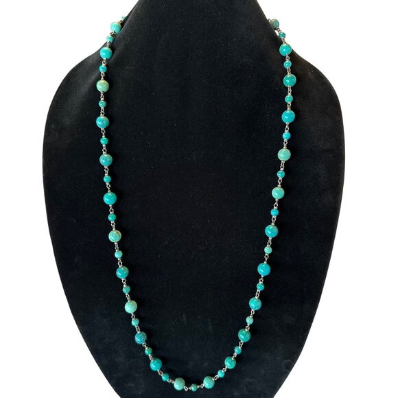 WK Whitney Kelly Sterling Silver Turquoise Beads Toggle Necklace Long - Picture 1 of 8
